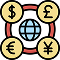 Icon of multiple currency coins representing multi-currency